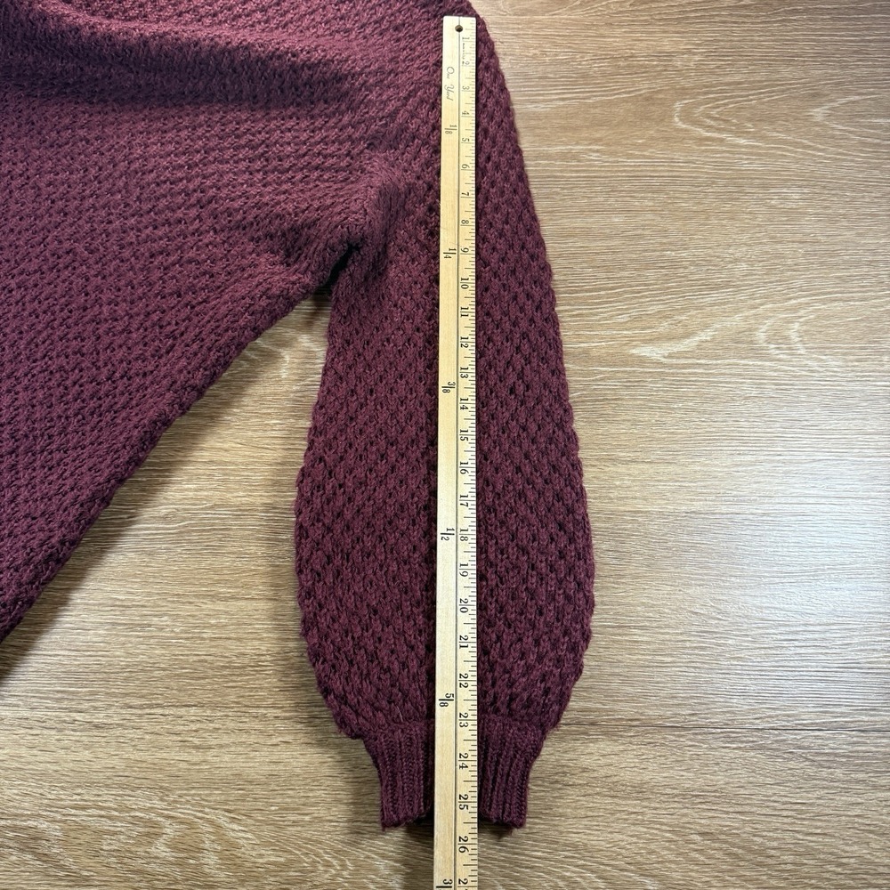 H&M Women's Chunky Knit Mock Neck Sweater Small Burgundy Textured Pullover - Picture 8 of 10